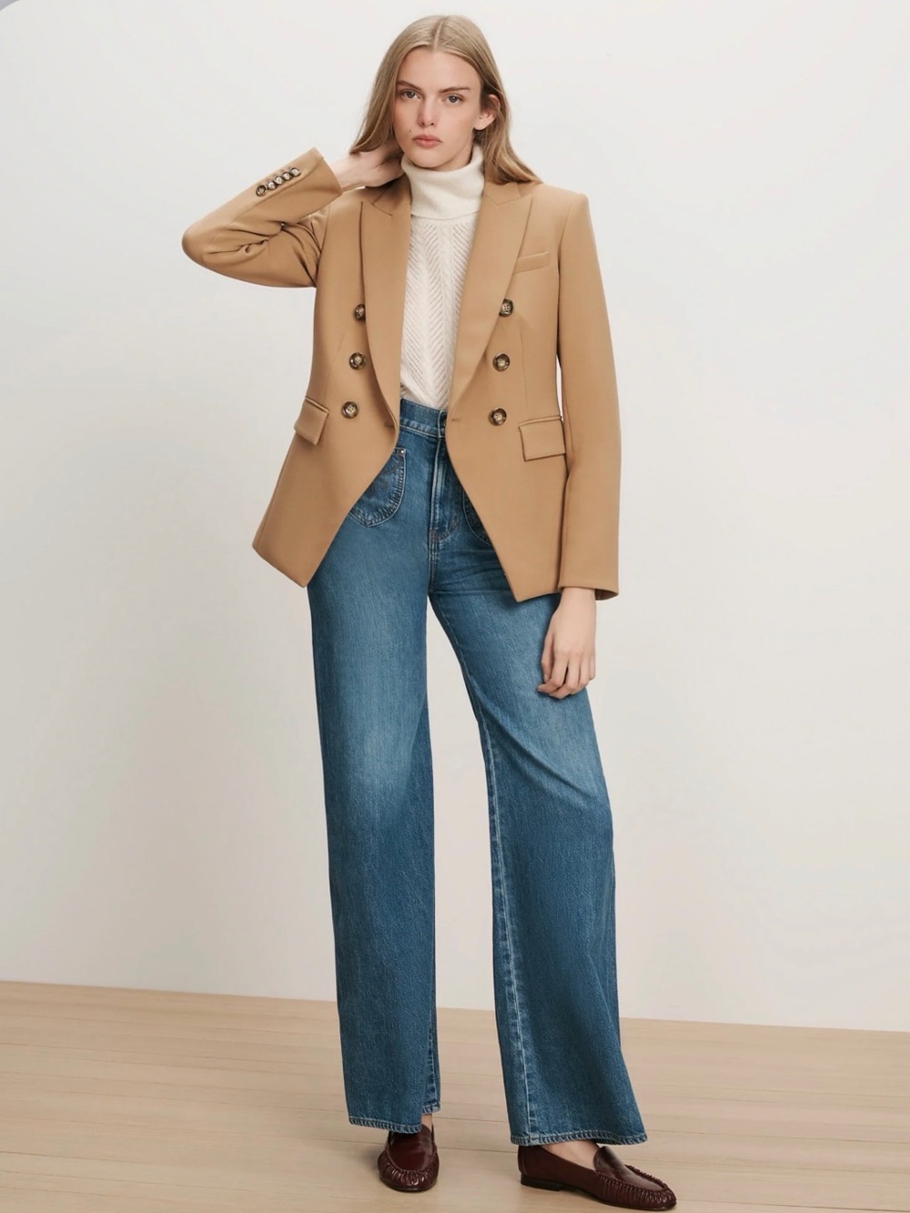 Veronica Beard Miller Dickey Jacket Khaki Double-Breasted Blazer